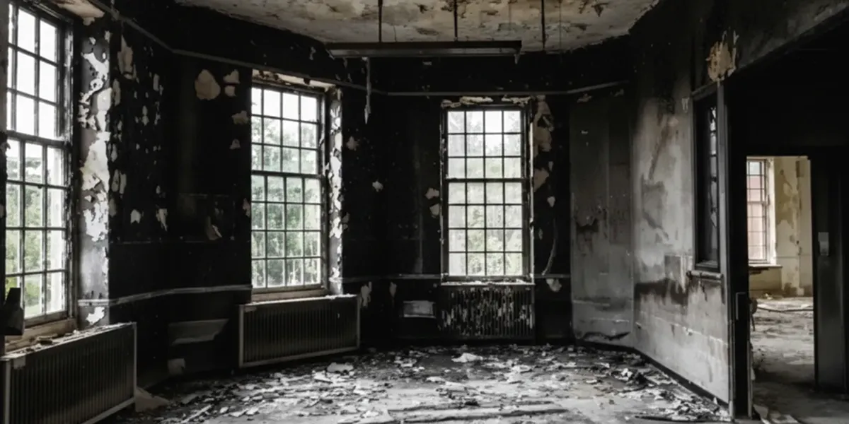 fire damage repair addressing severe interior damage and smoke residue inside a burned home in Baton Rouge, LA