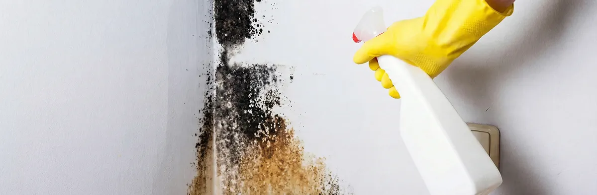 visible mold growth on an interior wall being treated during mold removal service in Baton Rouge, LA