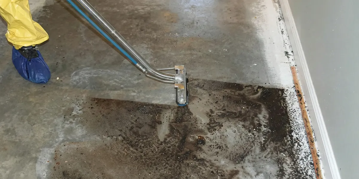 sewage removal technicians extracting contaminated wastewater from a residential floor in Baton Rouge, LA